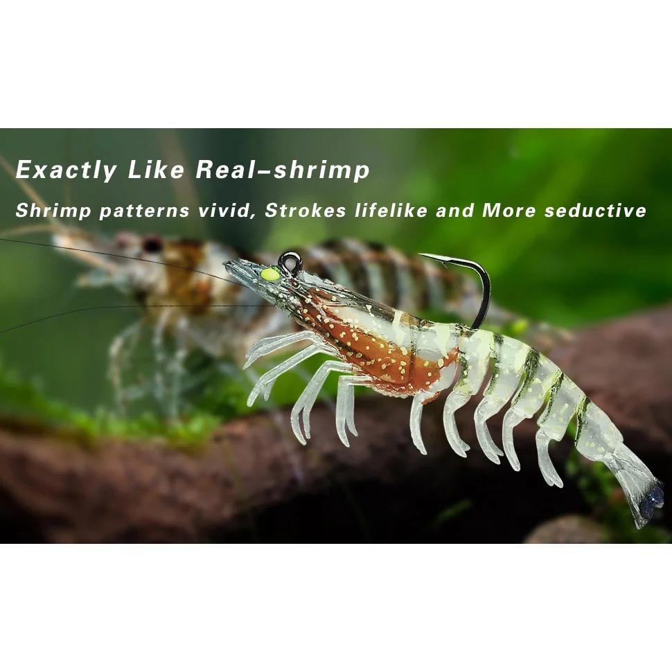 Shrimp 3PCS Soft Silicone Lures Imitation Prawn Fishing Jit Head Hook Bait for Freshwater Saltwater for Bass Jigs Trout Tackle