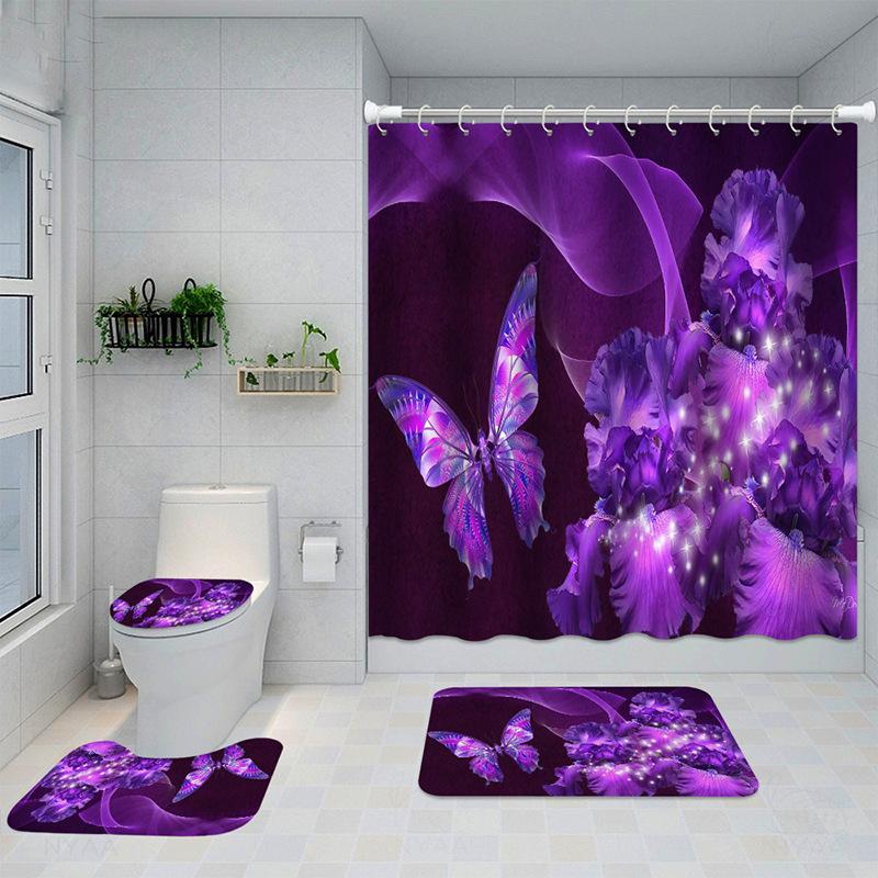 Exquisite Digital Printing Shower Curtain Four-Piece Fashion Shower Curtain Creative Personality Butterfly Series Shower Curtain