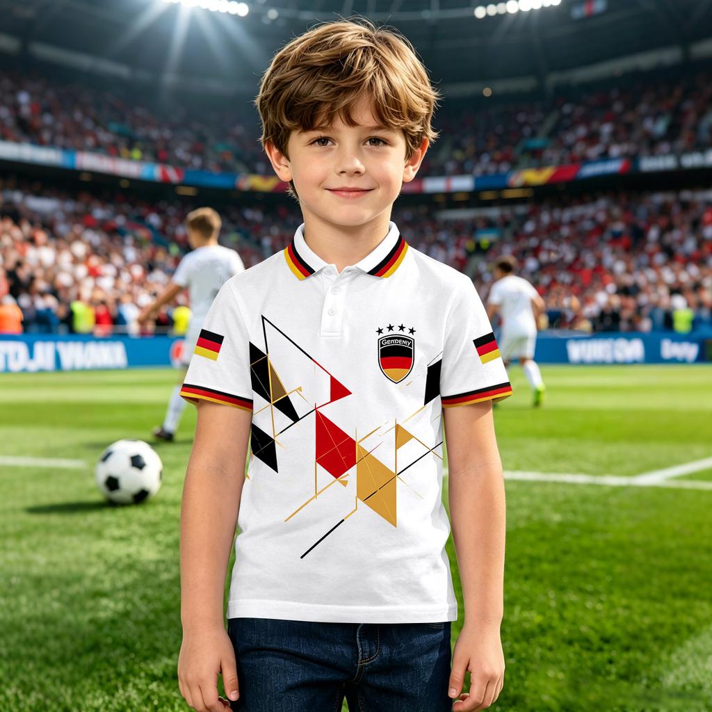 Kids Polo Shirt Short Sleeve Button Down Collar Geometric Print Casual Fit Lightweight Breathable Fabric Summer Wear for Boys