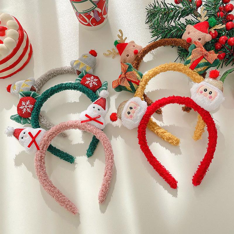 Christmas Cute Santa & Reindeer Plush Headband for Women - Autumn/Winter Mori Style Hair Accessory