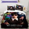 Wednesday Addams Design Bett Bettwäsche-Set 1 Bettbezug + 2 Kissenbezüge Weich Atmungsaktiv Haushalt Bettwäsche