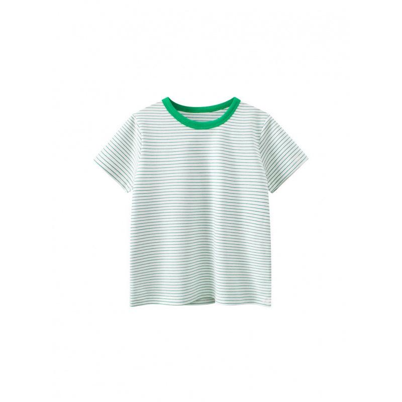 2026 Summer Boys' Korean Style Striped Lycra Cotton Round Neck T-shirt