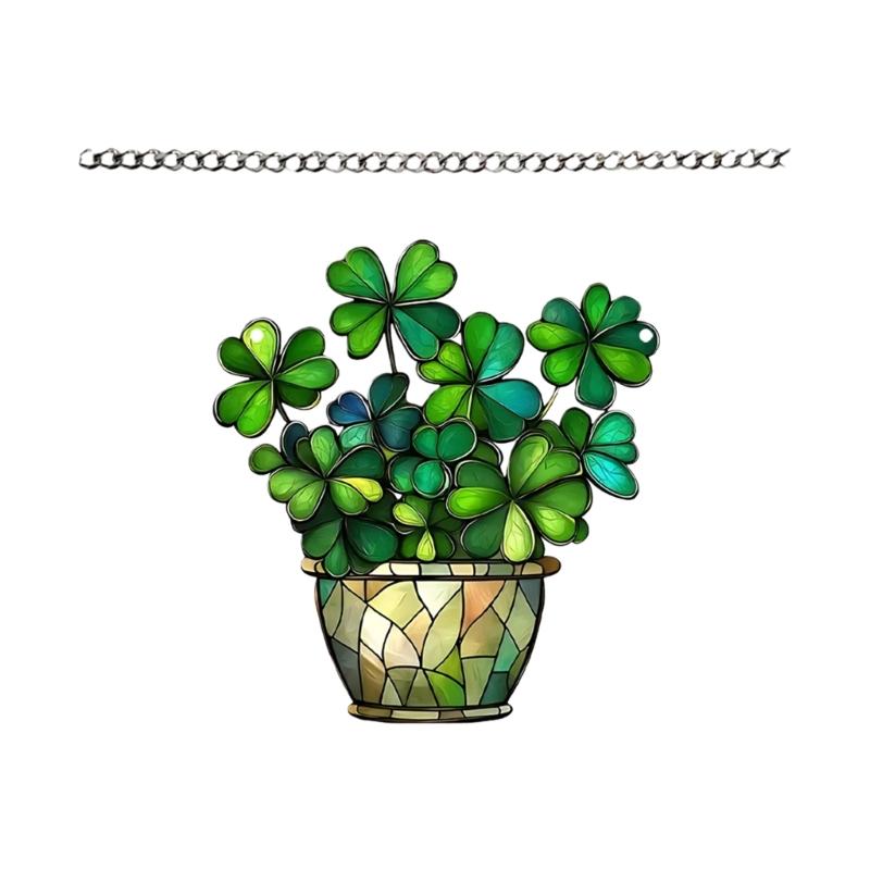 

Stained Acrylic Window Hangings,Four Leaf Clovers Suncatchers for Window Hanging Housewarmings Gift Fake Plant Decors 1