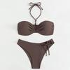 Yi Yong 2024 Europeisk og Amerikansk Halter Knyte-Bikini Badedrakt i Sexy Ensfarvet for Kvinner