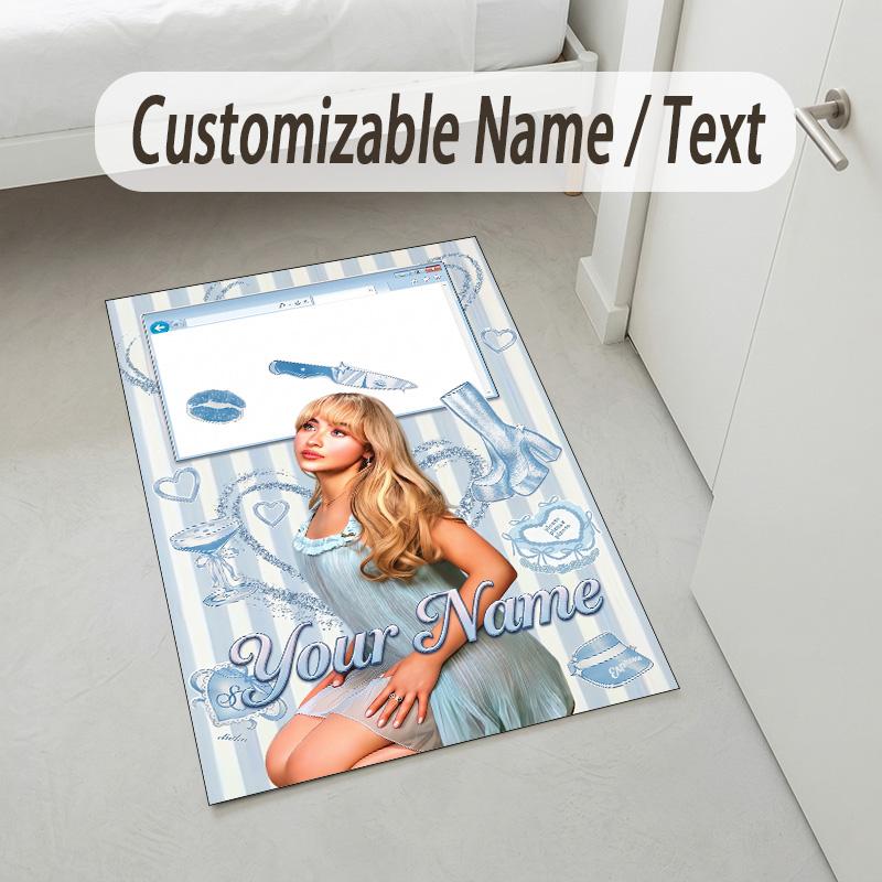 Personalized Crystal Velvet Carpet,Sabrina Carpenter Custom Printed Name, Plush Area Rug For Home Indoor Decor