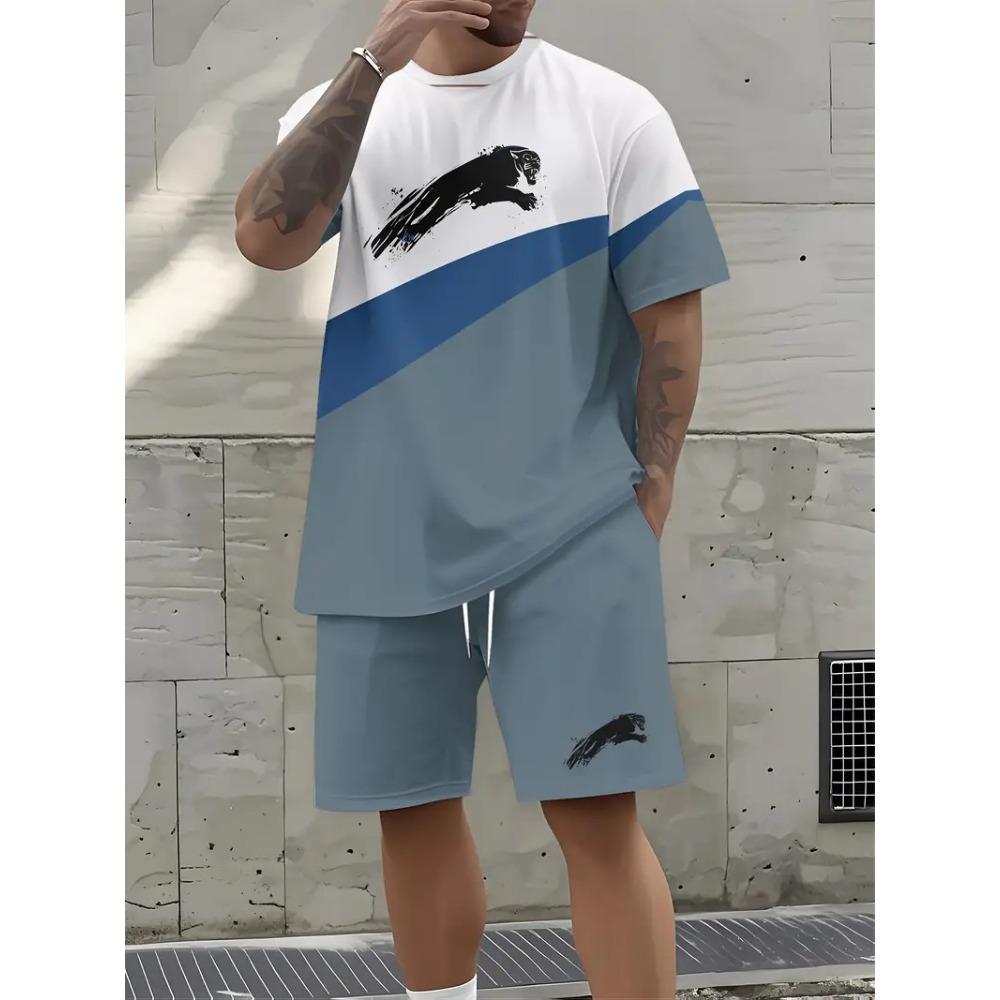 Breathable Men's Sports T-shirt Shorts Set Outdoor Quick-drying Basketball Football Short Sleeve Tee Drawstring Shorts Clothing