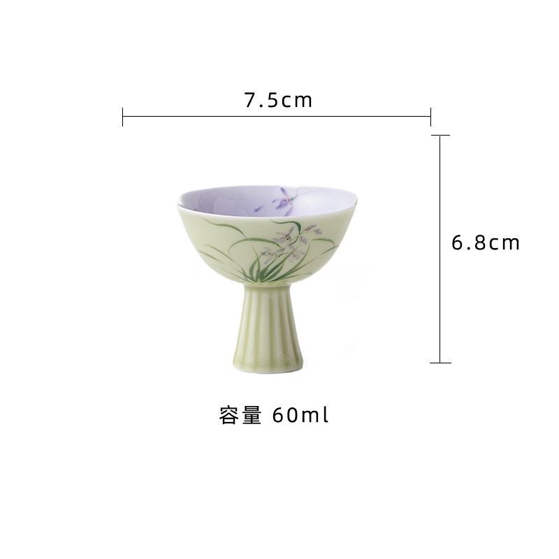 

2pc/lot Hand-painted Orchid High Foot Teacup Retro Tea Bowl Mug Tea-tasting Smelling Cup Chazhan Master Cups Teaset Craft 60ml