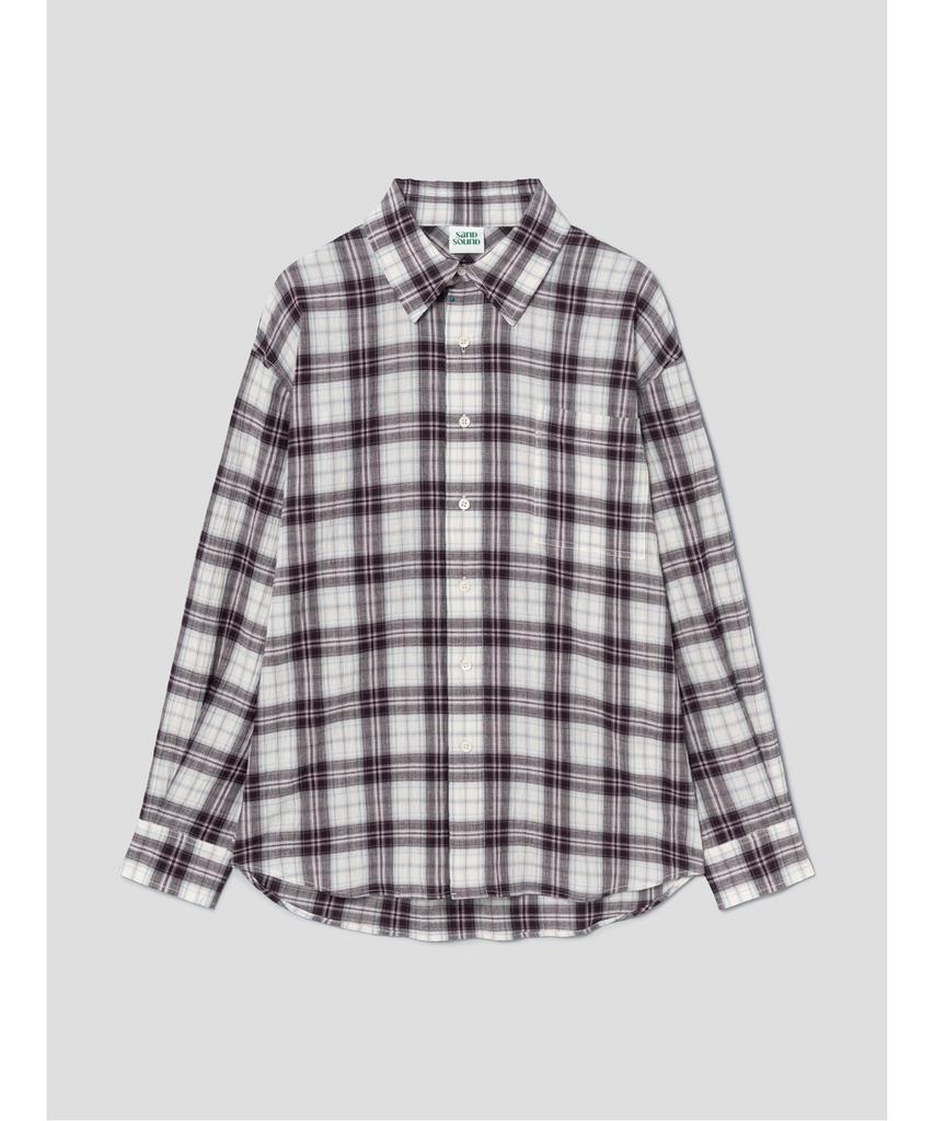 Saendeusaundeu (Unisex) Big Check Oversized Shirt Wine