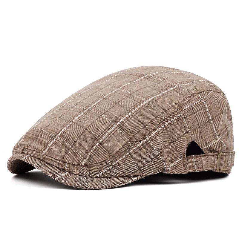 Spring and Summer Thin Breathable Cap Men's British Retro Beret Women's Bud Top Hat Casual Plaid Visors Hat for Dad