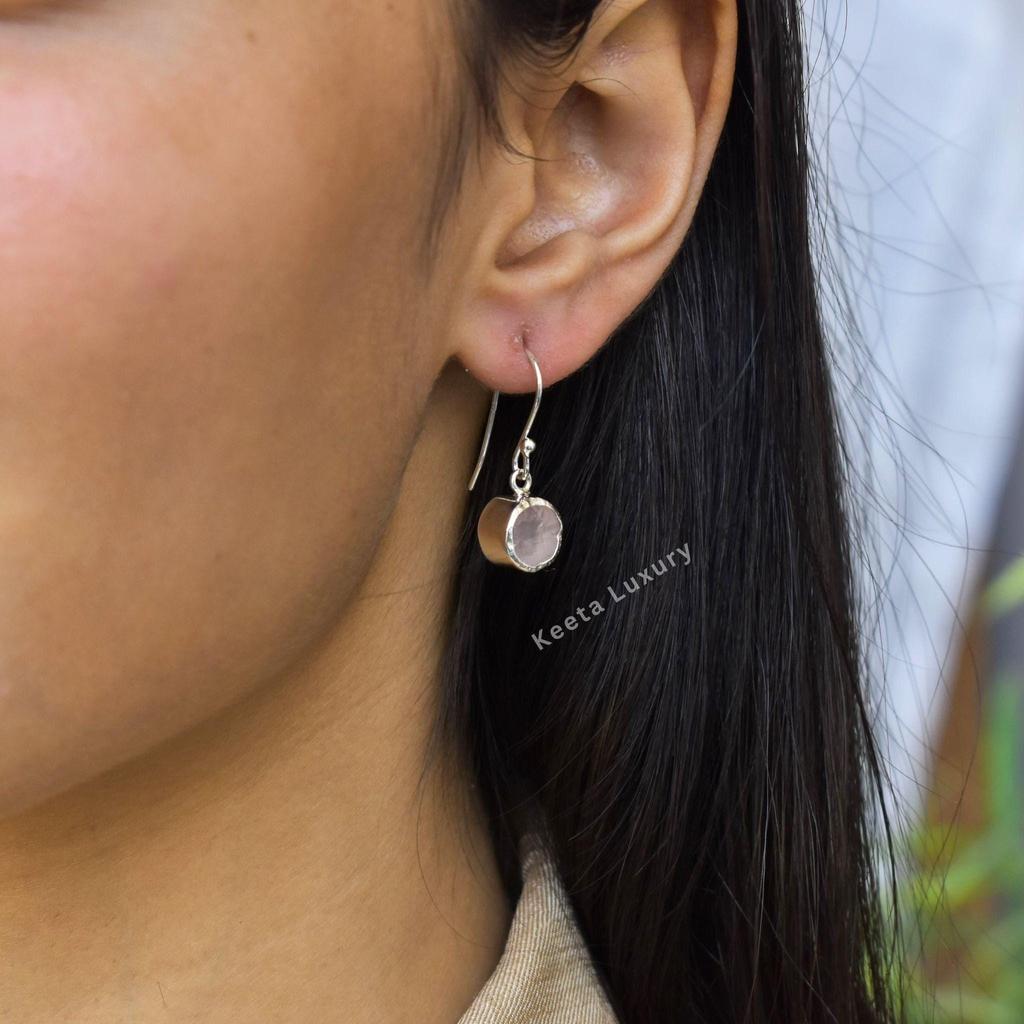 Raw Rose quartz Earrings Healing crystal Earrings Sterling silver handmade earrings Raw gemstone dangle Bridesmaid gift Gift for her