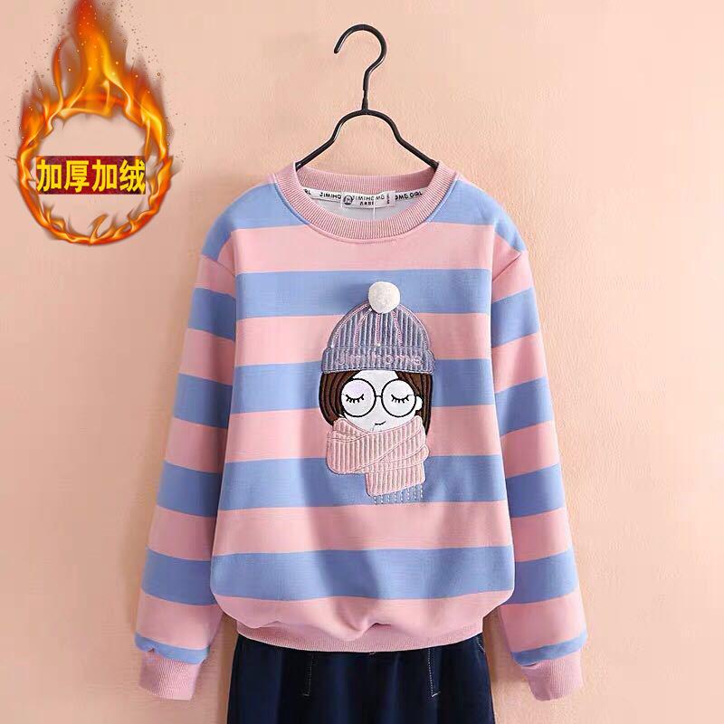 

Толстовка для девочек Зимняя Свободная Школьная Детский Свитер Полоска Девочки Футболка с Длинным Рукавом Одежда Утепленная Зимняя Детская Толстовка Топы 10 12 Лет 110