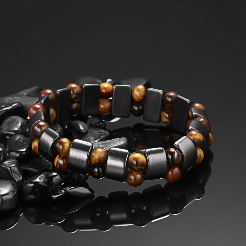 Men's Tiger Eye Stone Bracelet, Fashion String Beads, Black Oyster Shell, Elastic Jade Stone