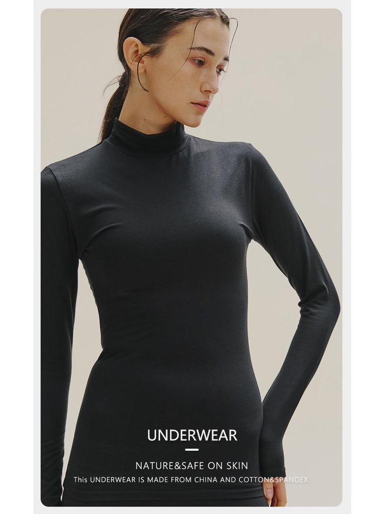 Women's Slim Fit Pure Cotton Mid-Neck Sweater - Solid Color, Autumn/Winter Warm Innerwear