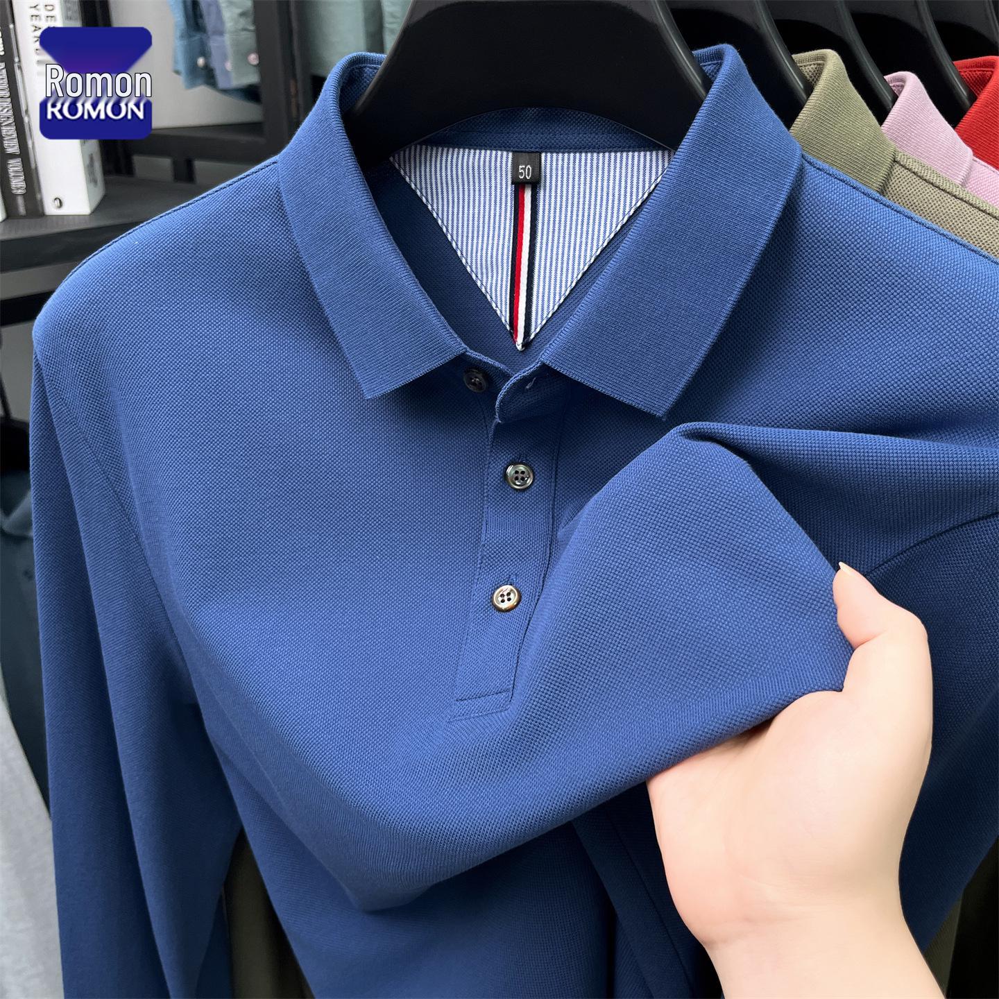 

100% Cotton Men s Long-Sleeve Polo Shirt with Turn-Down Collar, Ideal for Spring/Autumn, Perfect for Middle-Aged and Elderly Dads XL (175cm) Recommended 140-155 Jin