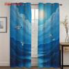 2pcs Blue Night Sky Curtains with Moon & Seagulls Design - Semi-Transparent Polyester   Machine Washable   Grommet Top for Easy