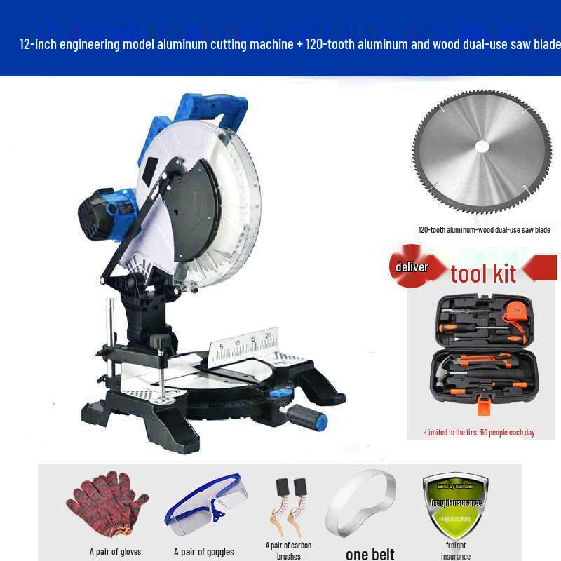 10-12 inch High-Density Aluminum Alloy Miter Saw, 45-Degree Multi-functional Cutting for Wood and Aluminum Materials.