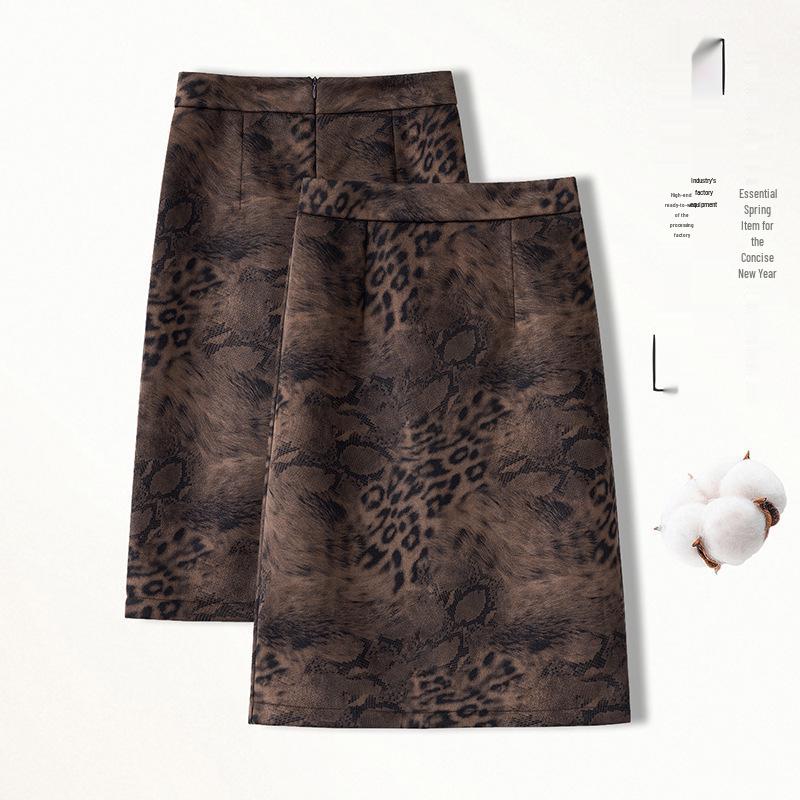 Women's High Waist Leopard Print Suede Skirt - Autumn/Winter 2025