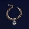Faux Pearl Pet Necklace for Cats Dogs Adjustable Double-Layer Cat Collar with Ocean Theme Pendant for Wedding Birthday Accessory