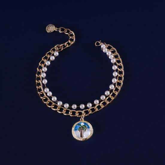 Faux Pearl Pet Necklace for Cats Dogs Adjustable Double-Layer Cat Collar with Ocean Theme Pendant for Wedding Birthday Accessory