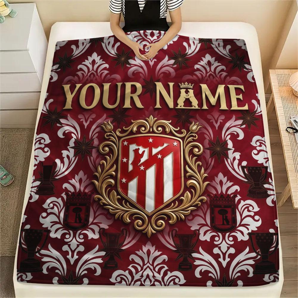 Custom Name,Atlético Madrid Printed Flannel Blanket, soft throw for bedroom sofa, washable, Christmas present, great gift.