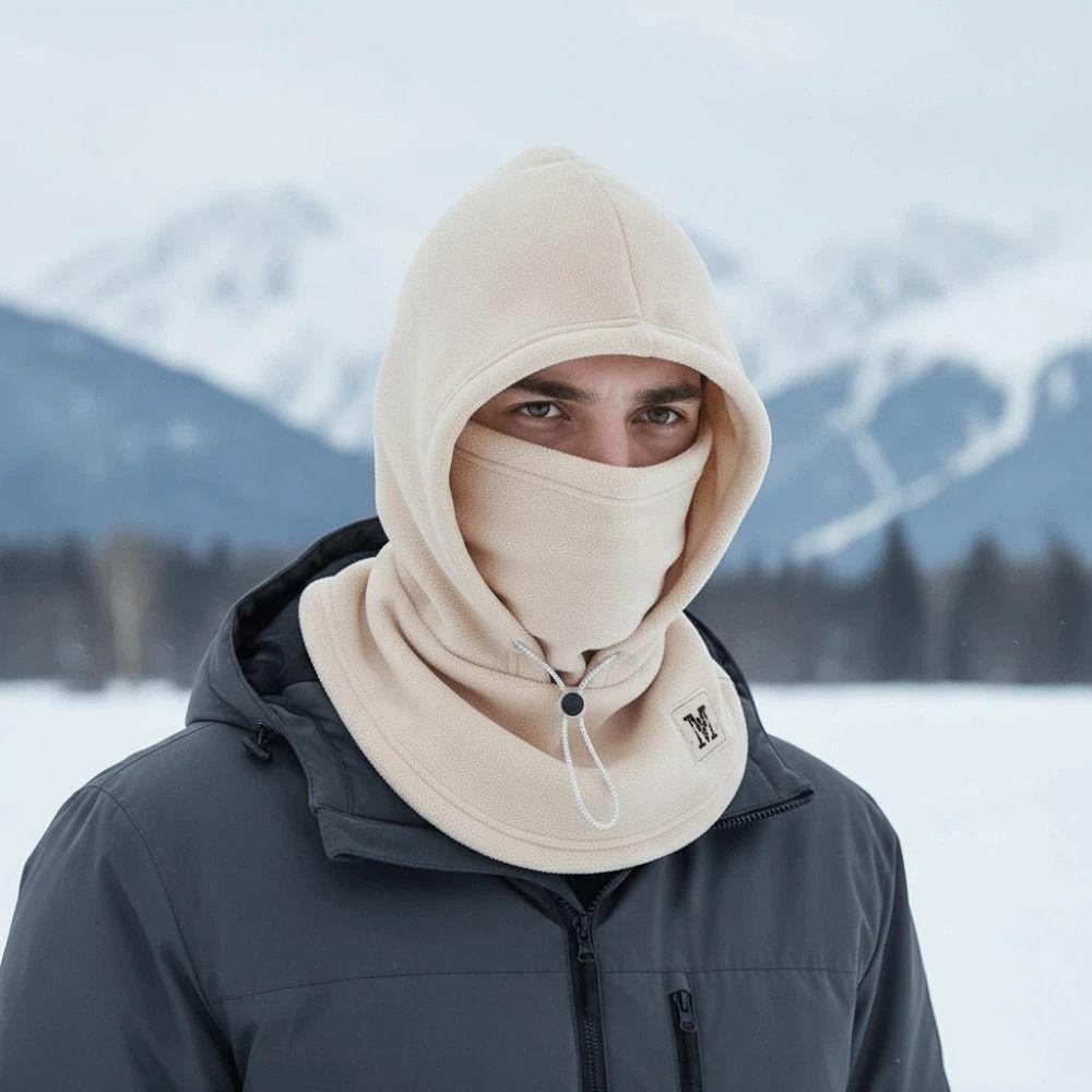 Windproof Hooded Neck Cap Drawstring Men Helmet Hat Fashion Fleece Balaclava Hat  Cycling