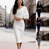 Women's Winter Autumn Long Sleeve Round Neck Slimming Batwing Dress Cinched Waist for Crossborder America Europe New