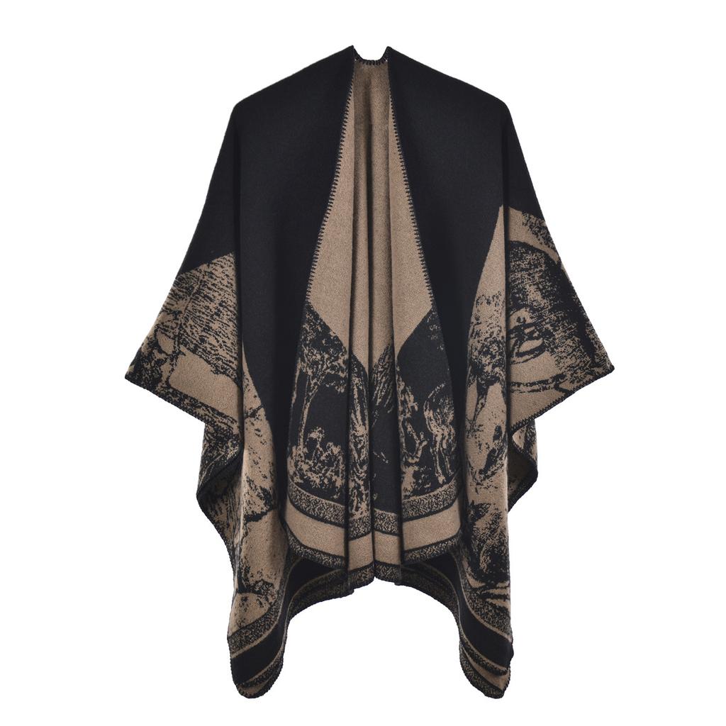 Herbst- und Winter Damen Schal und Stola Faux Kaschmir Schlitz Verdickt und Verlängert Warmer Umhang