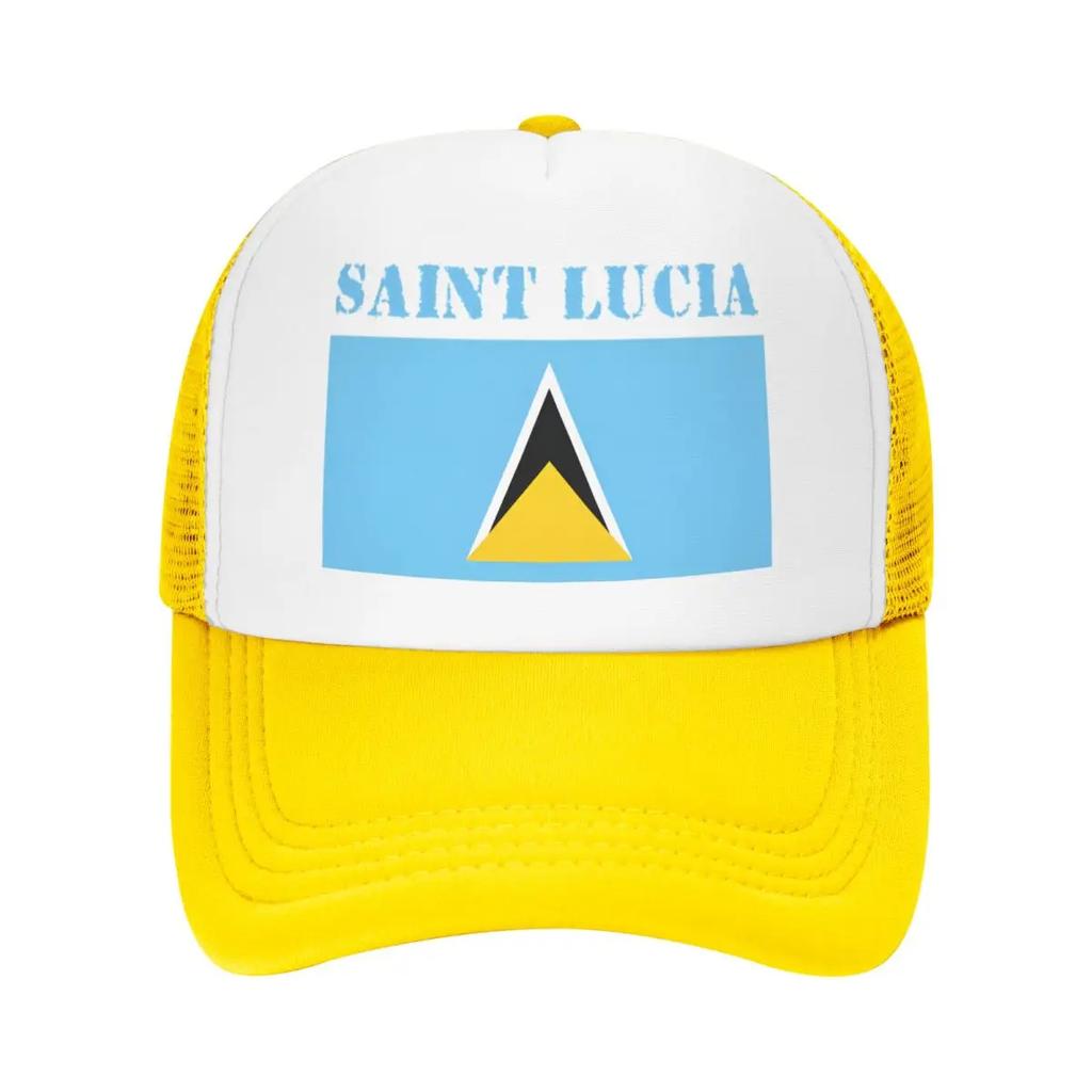Custom Saint Lucia Flag Baseball Cap for Unisex Women Personalized Adjustable Trucker Hat Outdoor Snapback Dad Hats