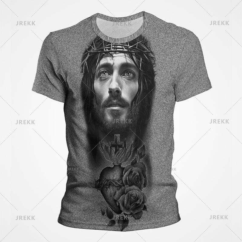 Summer Round Neck 3D Christ Jesus Print Top Fashionable Casual Short Sleeved Men's T-shirts