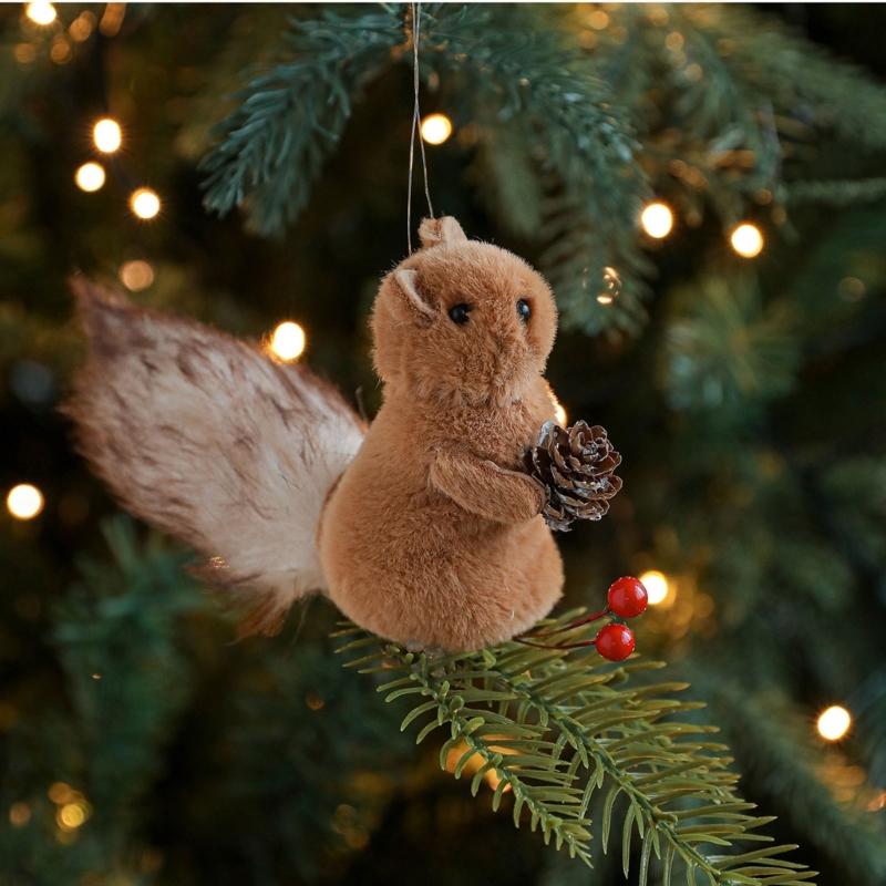 Cartoon Squirrel Hanging Decoration With Pinecone Accent Holiday Decoration For Christmas Gifts