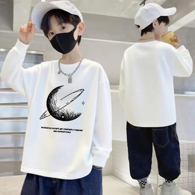 100% Pure Cotton Boys' Long-Sleeve Crew Neck T-Shirt - Autumn Casual Loose Fit for Kids