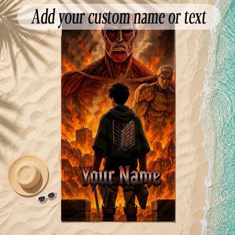 Beach TowelAttack on Titan Custom Name Text Personalized Soft Towel for Beach Pool Indoor Home Decor Gift