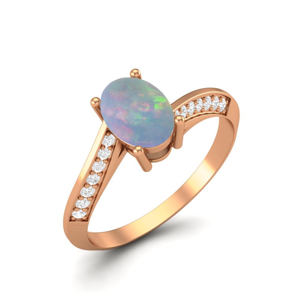 925 Sterling Silver Oval 1.28 CT Opal Gemstone Rose Gold Plated Ring