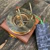 Sonnenuhr-Kompass aus massivem Messing, Vintage, nautischer Retro-Steampunk, polierte Hartholzbox, Marine-Kompass, Vintage, nautischer Kompass und Hartholzbox