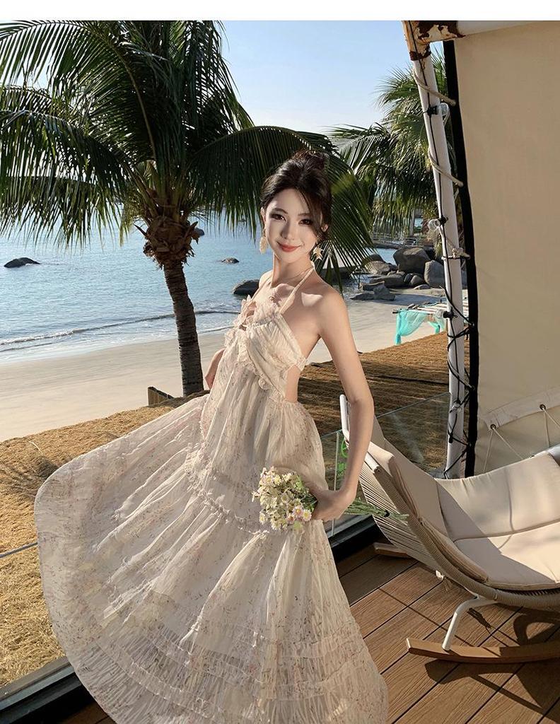 Floral French Halter Backless Summer Maxi Dress for Women