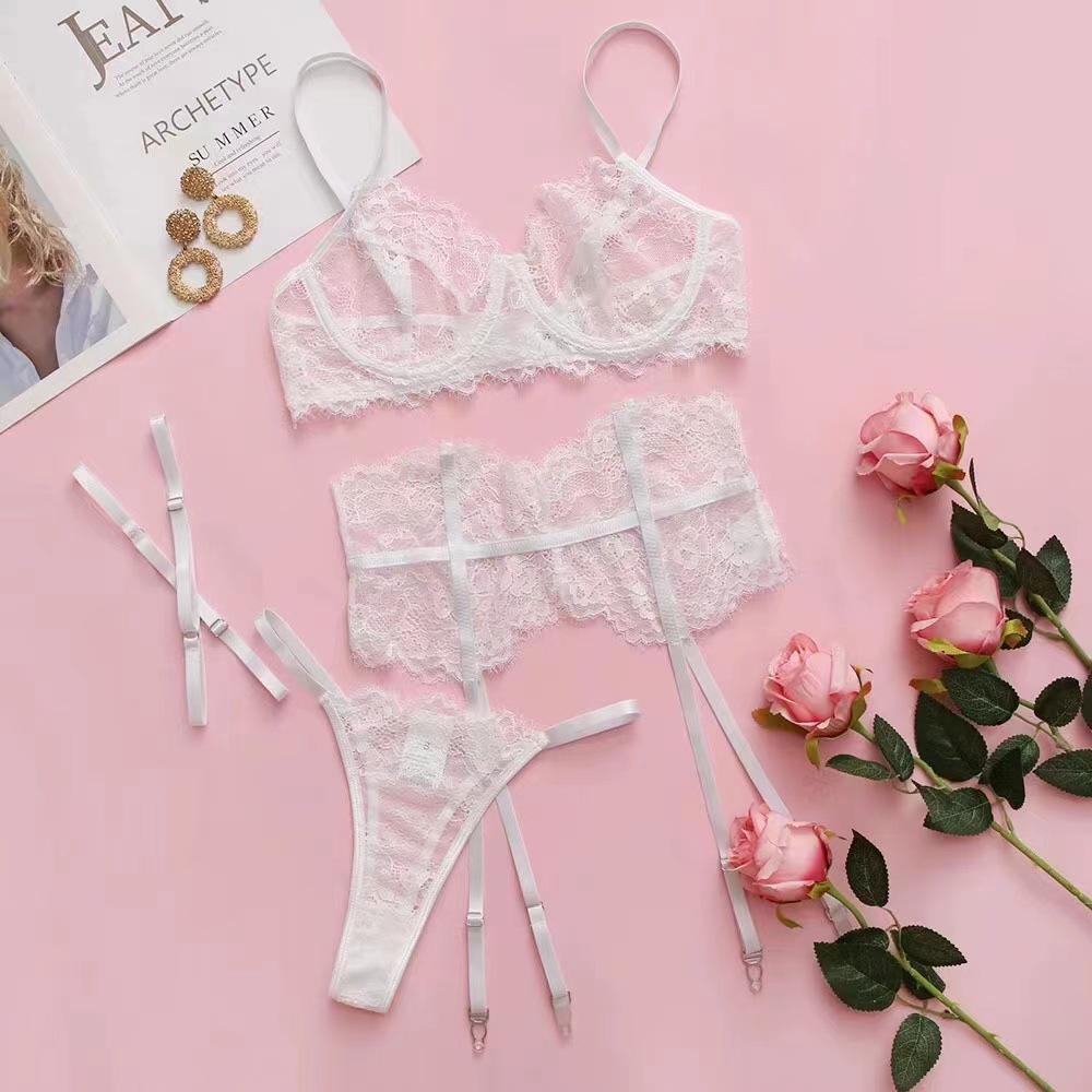 Women's Lace Halter Lingerie & Stocking Set