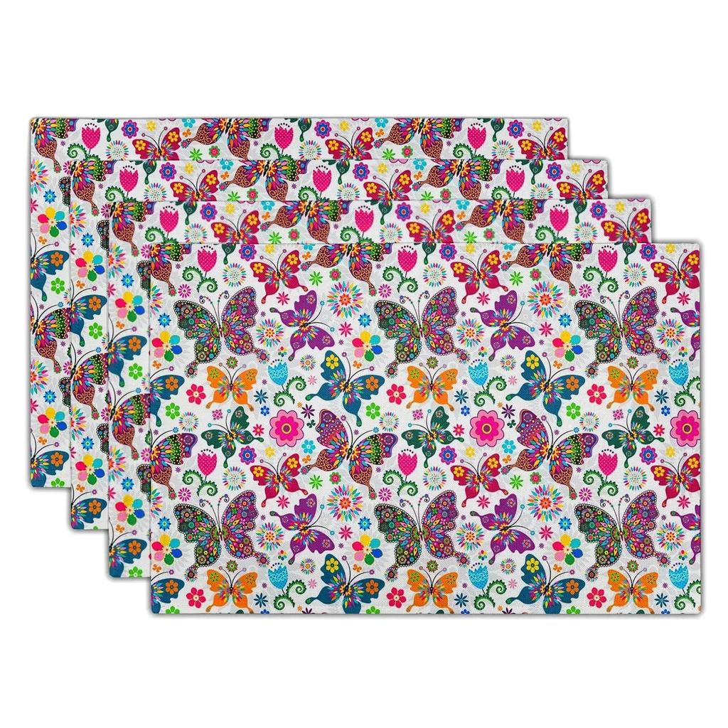 1PC Flowers Butterfly Table Pad Entomology Watercolor Table Mats Rectangle Durable Placemat Heat Insulation Burlap Kitchen Mat