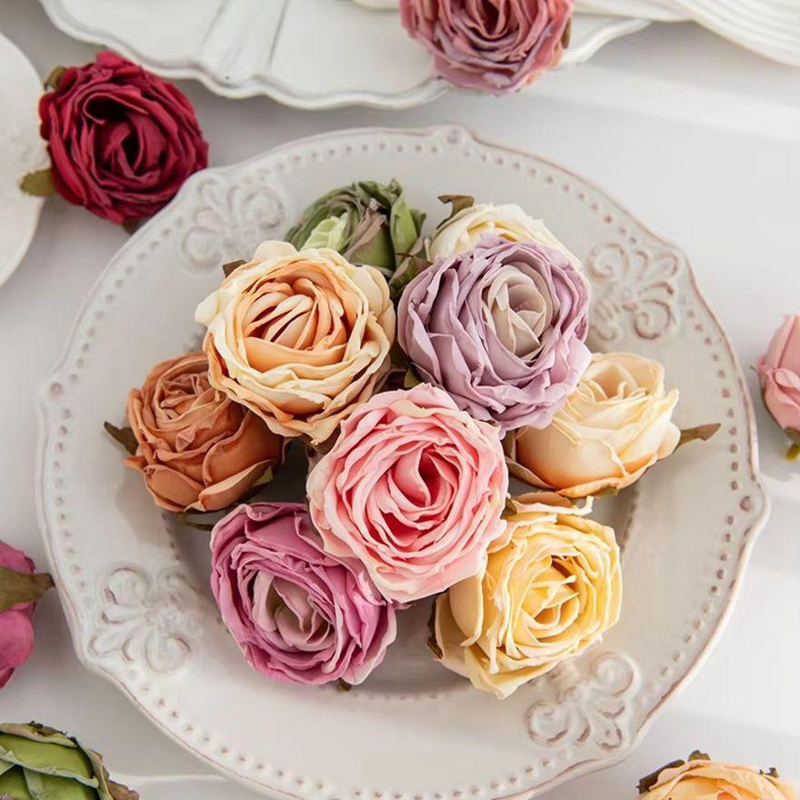 Sztuczny Kwiat Przypalane Krawędzie Róża Ślubny Bukiet Dekoracja Dom Ogród Zewnętrzny Festiwal Party Wieniec DIY Ins Prezent Scrapbook
