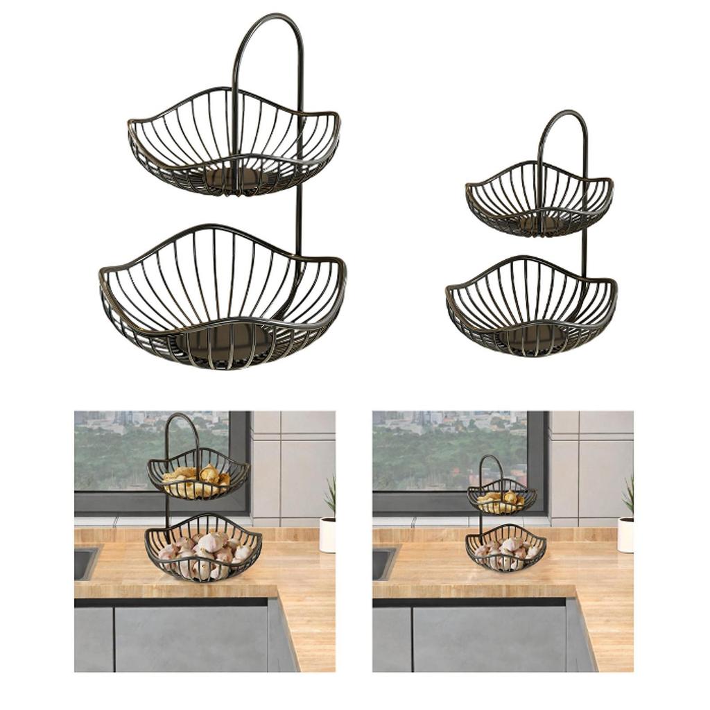 Organizador de Cesta de Legumes em Camadas para Bancada Design de Ferro Preto