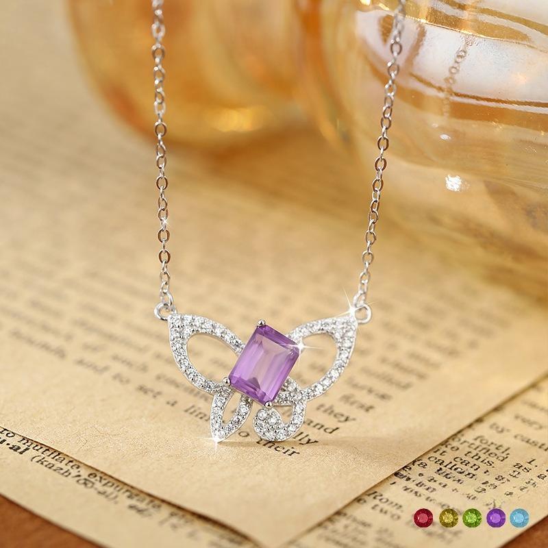 Natural stone butterfly pendant s925 pure silver necklace, niche, light luxury design, fashionable clavicle chain, high sense, fashionable jewelrygift