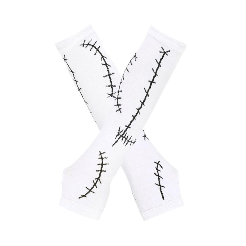 Punk Fingerless Gloves Stitches Wrist Gloves Wrist Warmer Gloves for Halloween Masquerades Proms Gloves