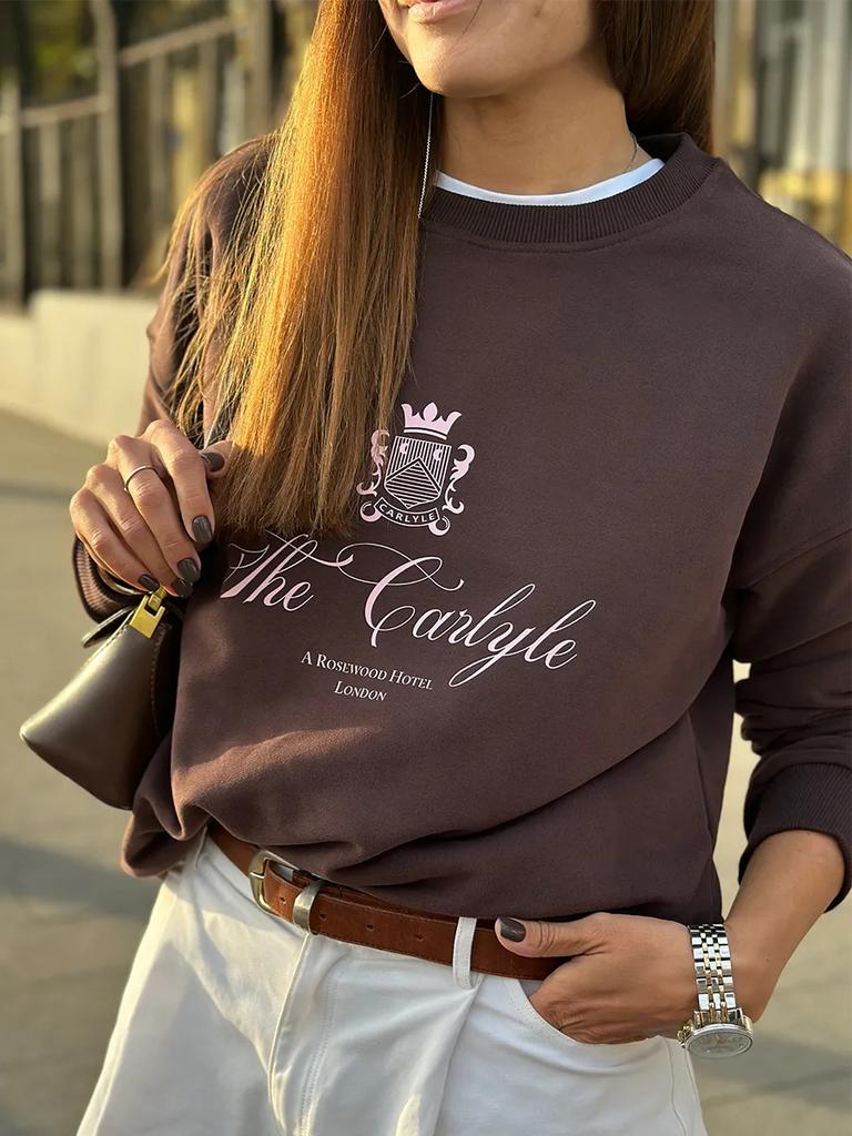 American trend personality niche chic trendy brand printing season thickened round neck sweater women