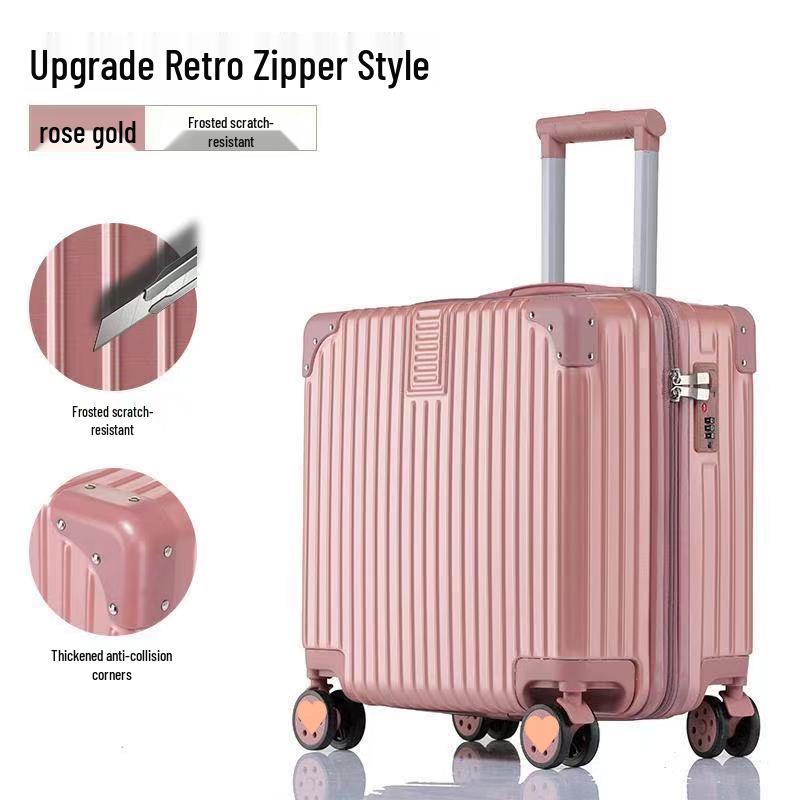Women's 18" Mini Student Carry-on Suitcase, Aluminum Frame, 20" Compression-Resistant Trolley Case
