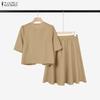 ZANZEA Women Short Sleeve Blouse and Skirts Summer Casual Two Piece Suit Sets