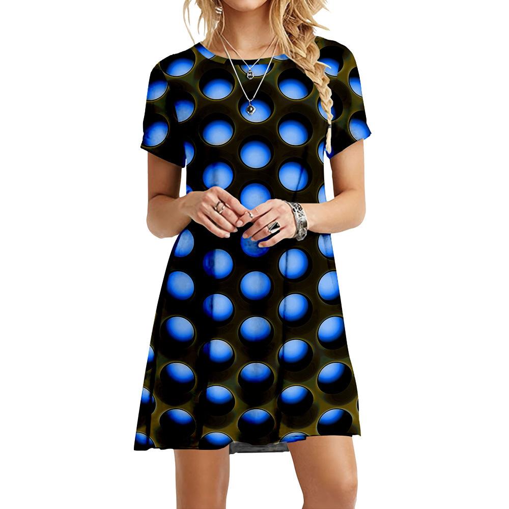 S-6XL Übergröße 3D Kreisdruck Kleid Damen Vision Art Mode Damenkleider Sommer Casual Kurzarm Locker A-Linien-Kleid