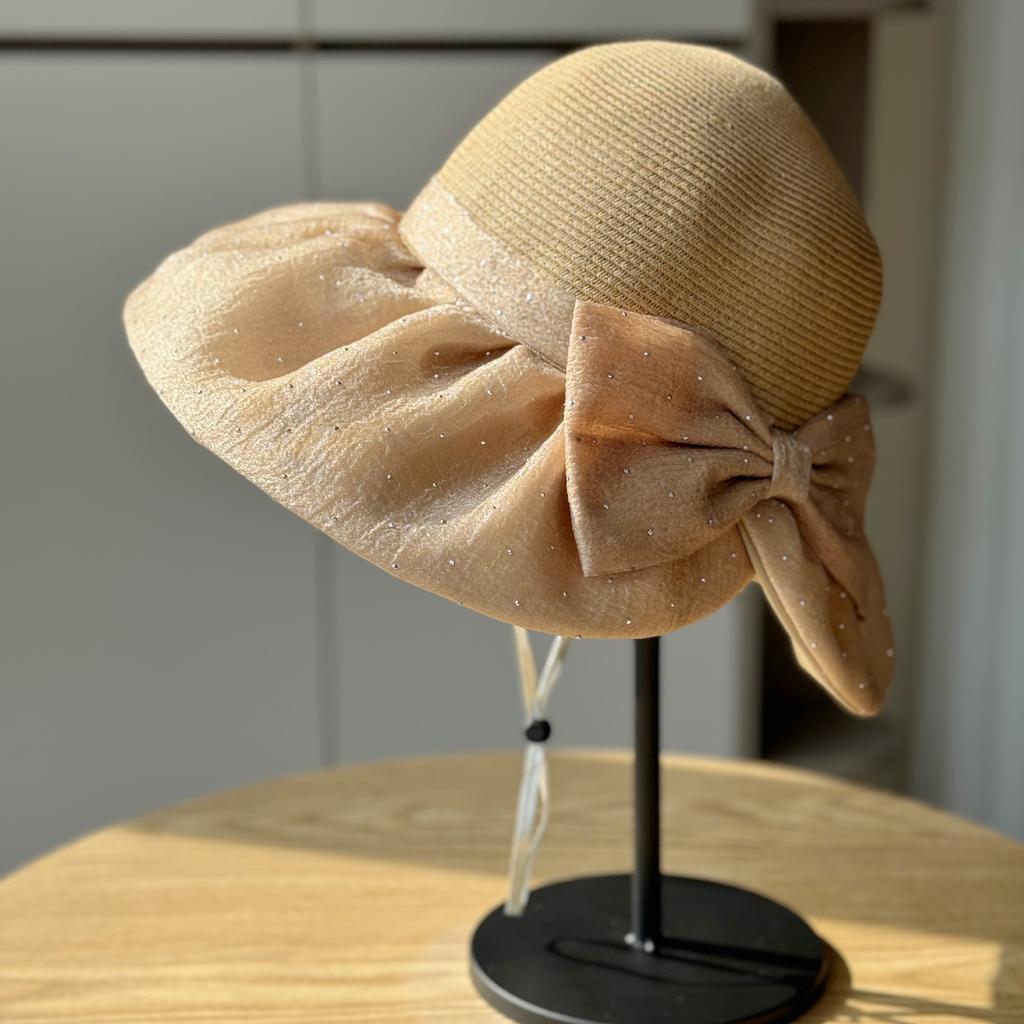 Sun hat women's summer sun protection UV protection bucket hat bow big brim sun hat foldable beach hat