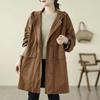 Korean Vintage Hooded Coat for Women Casual Autumn Loose Single Breasted Long Sleeve Solid Color Pocket Outerwear Johnature