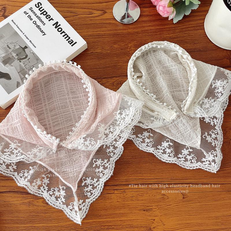 Pastoral French Lace Triangle Hair Scarf and Headband for Spring Outings