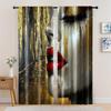 2pcs   Spring Summer Curtains Facial Reflexes_ Red Lips and Black Eyelashes of Women In Urban Landscapes Semi-Sheer Curtains