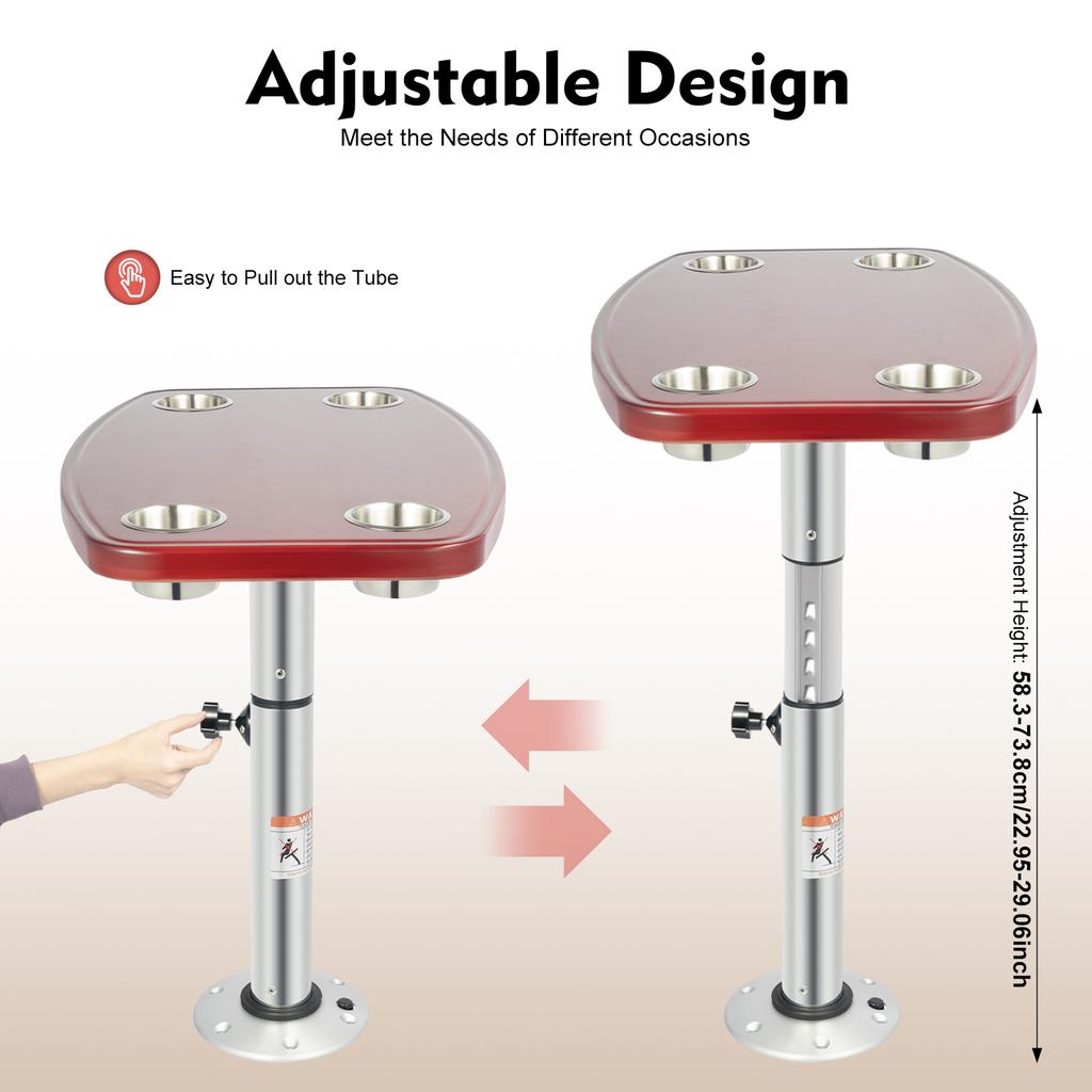 Ajustable RV Table Set 60×38cm RV Dinette Table Dining Table with 4 Cup Holders and Supporting Rod (22“ -  28”) for RV, Boat